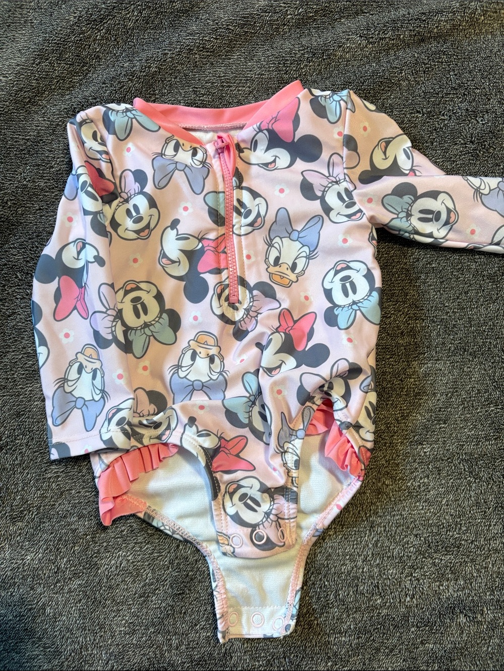 Disney Pink Minnie & Daisy Long-Sleeve One-Piece Swimsuit